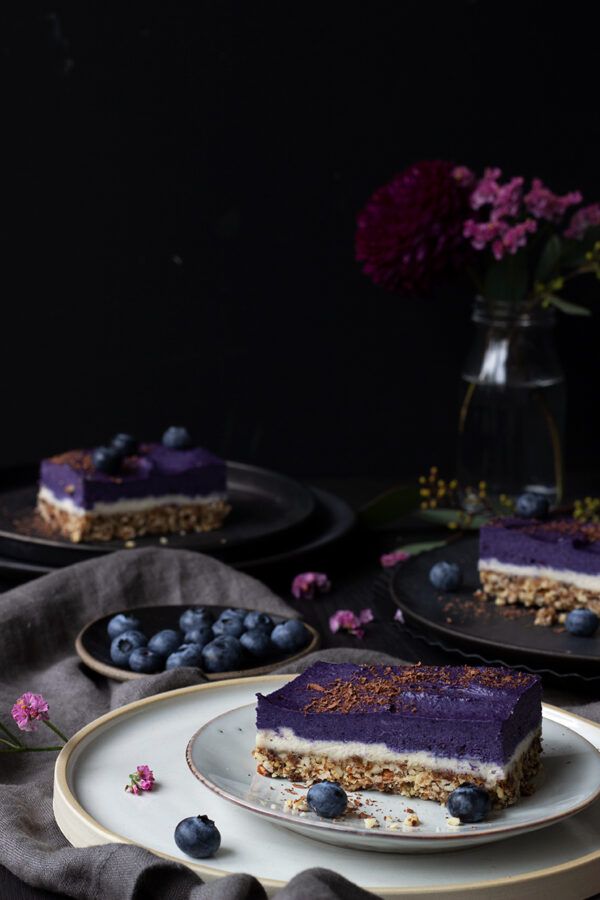 No Bake Cheesecake mit Blaubeeren, vegan &amp; glutenfrei